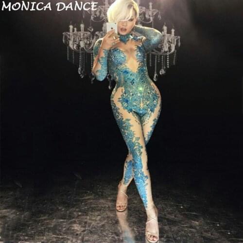 Sexy Stage Geometric Patterns Jumpsuit Sparkly Stones Bodysuit Stage Wear Women Celebrate Female Singer Crystals Dance Costume