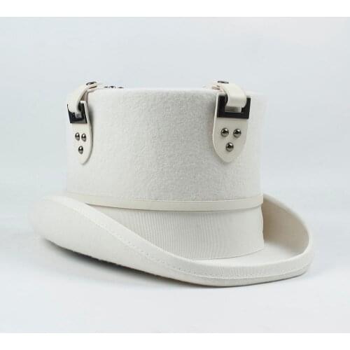 13.5CM White Steampunk Top Hat For Women Men Wool Steam Punk Hat Millinery Fedora Goggles Party Cap
