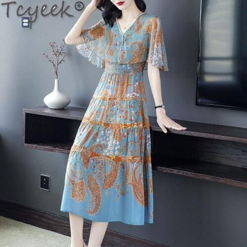 Real 200% Silk Summer Dresses for Women Maxi Beach Floral Dress Casual Green Ladies Dresses Vestidos De Verano Gxy20