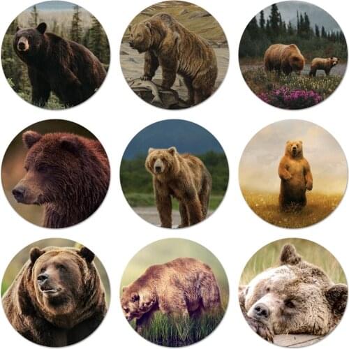 Grizzly bear Icons Pins Badge Decoration Brooches Metal Badges For Clothes Backpack Decoration 58mm