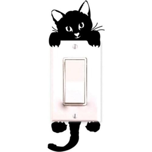 1pc Lovely Cat Switch Wall Stickers Kids Room Vinyl Decal Home Decor Animals Sticker Children Baby Bedroom Decoration