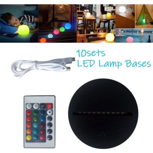 10 sets 3D LED Night Lights LED Lamp Bases USB Cable Remote Control Base 3D Illusion Table Lamp 7 Colors For Home Decor Light