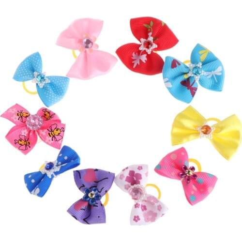 10 Pcs Pet Hair Band Bow Knot Grooming Headdress Dog Cat Decoration Accessories