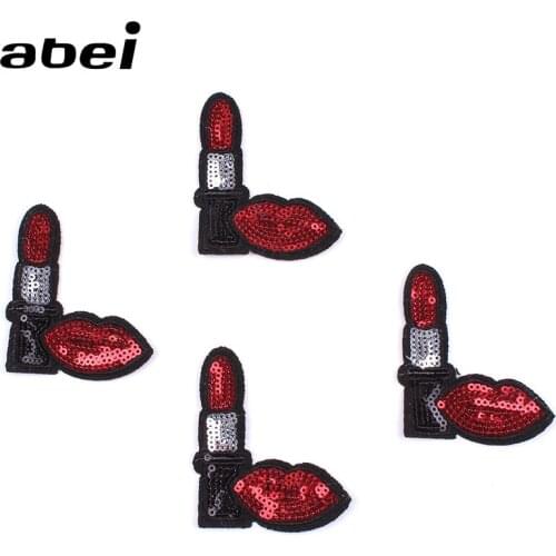 10pcs/lot Iron On Lipstick Patch Embroidered Sequined Mouth Sticker DIY Clothes appliques Handmade Jeans Backpack Garment Badge