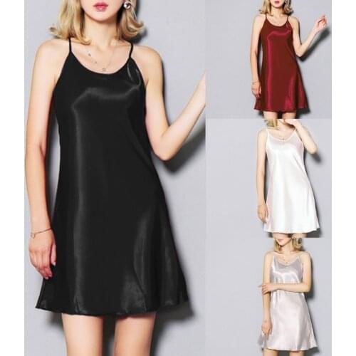 2018 Womens Satin Nightdress Sexy Lotus Hem Sling Dress Chemise Mini Nightgown C5AF