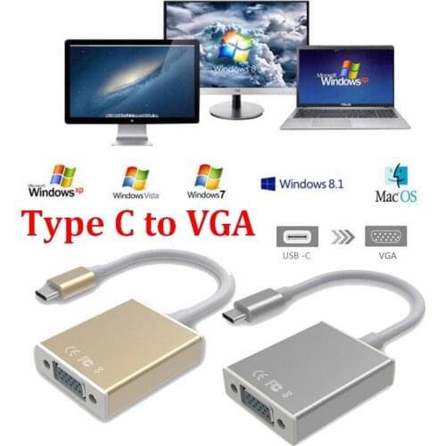 50pcs USB 3.1 TYPE C TO VGA 1080P HDTV USB TYPE-C to VGA Adapter for New Macbook air 12" Google Chromebook Pixel