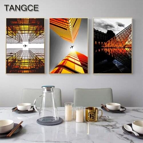 Abstract Urban Night Scene Canvas Painting Modern Building Poster and Print for Living Room Abstract Wall Art Picture Tableaux