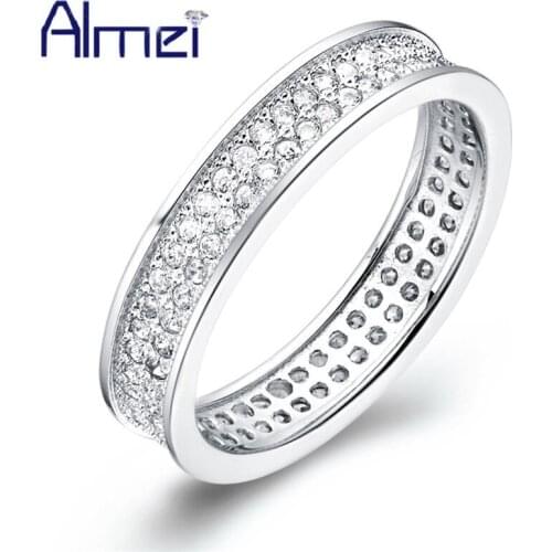 Almei 15% off Dropshipping China Mens Jewerly For Women Man Vintage Ring Silver Color Rings With White Stone Anillo Hombre J114