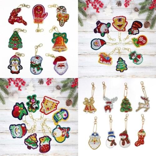 Full Drill Diamond Painting Keychain A Set Cartoon Christmas Decor Xmas Diamond Embroidery Cross Stitch New Year Gift
