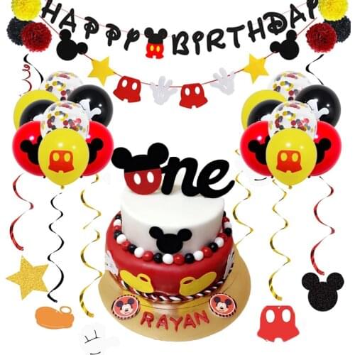 Disney Mickey Mouse Birthday Decorations Set Happy Birthday Banner Flags Disposable Cup Plate Mickey Party Tablecloth