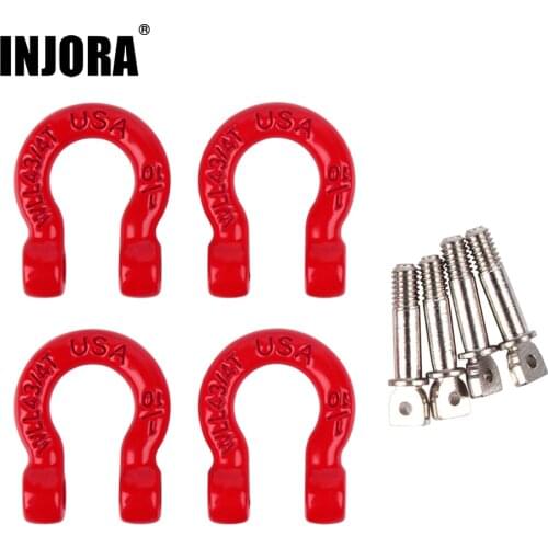 INJORA 4Pcs Red Metal Bumper D-ring Tow Hook for 1/10 RC Crawler Car Traxxas TRX-4 Axial SCX10 90046 D90