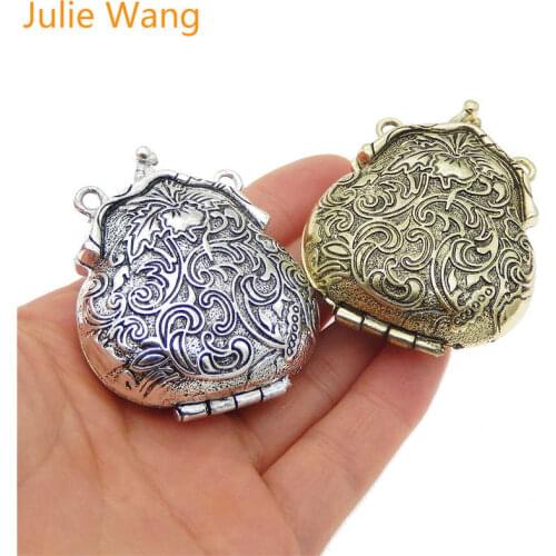 Julie Wang 2pcs Antique Color Frog Shape Memory Locket Charms Fit Pendant Essential Oil Diffuser Jewelry Accessories
