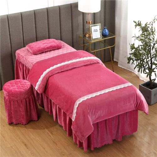 Korean Style Soft Crystal Velvet Lace Edge Bedding Set 4 5 6 Pcs Beauty Salon Customized Size Duvet Cover Pillowcase Solid