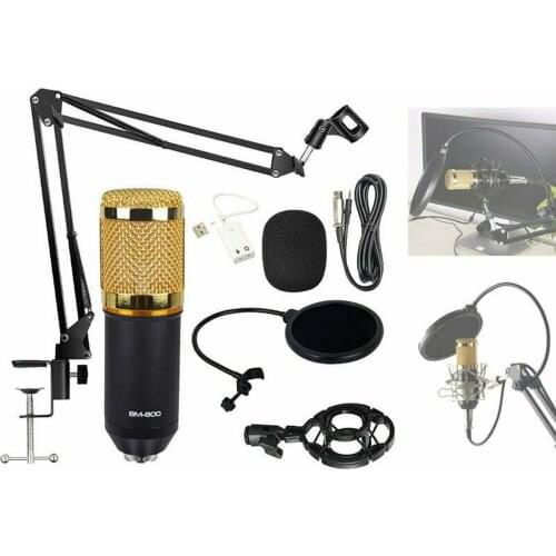 Computer Cardioid Mic Condenser Microphone Kit with Audio Cable Scissor Arm for Home Studio