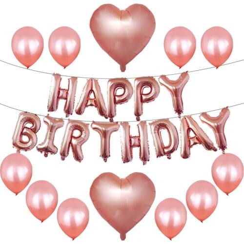 Birthday Party Latex Balloons Combination 16 Inch Happy Birthday Letter Package Rose Gold Aluminum Film Ballon Decoration Globos