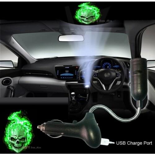 Green Skull Logo Car Cigarette Dome Roof Reading Laser Projector Ghost Shadow Decorative Atmosphere LED Light #B3909