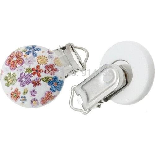 LF 5Pcs Flower Wooden Metal Baby Pacifier Clips Solid Color Cute Infant Soother Clasps Holders Accessories Diy Tool