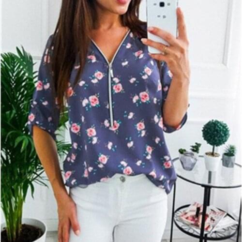 Hot Sale Autumn New Slim Slimming Zipper V-Neck Printed Oversized T-Shirt Woman T-Shirts With Long-Sleeved Top Female Clothes