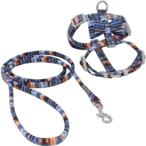 Fashion Adjustable Nylon Dog Harness Leash Set Bowknot Harness Vest Walking Leash Set