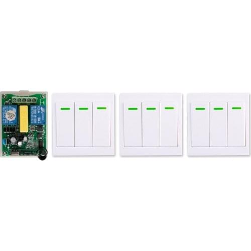 AC220V 2CH 10A Radio Controller Motor Positive &negative RF Wireless Remote Control Switch Receiver + 3*wall Panel Sticky Remote