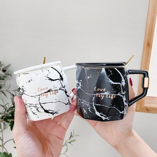 MT Nordic Marble Painted Gold Ceramic Cup Simple INS Art Handle Mug with Cover Spoon Student Cup Coffee Mug Mugs