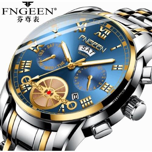 2020 New Selling Mens Watch FNGEEN Brand Fashion Luxury Tourbillon Wristwatch Quartz Steel Waterproof Non Automatic Watch Men