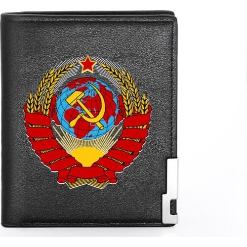 Soviet Union Scythe Hammer Theme Printing Mens Wallet Leather Purse For Men Credit Card Holder Short Male Slim Coin Money Bags