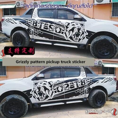 Grizzly pattern pickup truck sticker FOR RANGER F150 Tundra NAVARA D-MAX Hilux Decorated decorative stickers for body appearance