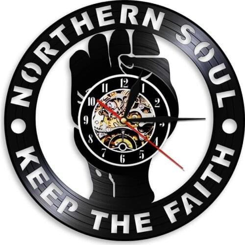 Northern Soul Keep The Faith Fist Vinyl LP Record Wall Clock Music Artist Home Decor Wall Watch Album Record Silent Quartz Clock