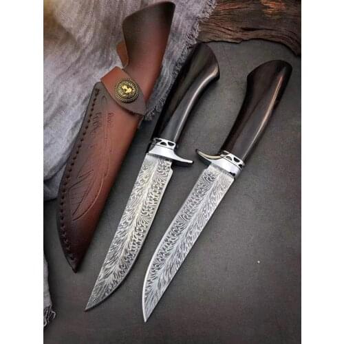 5CR18MOV steel round Ebony handle outdoor hunting Straight knife high hardness forging Fixed blade knives EDC tool