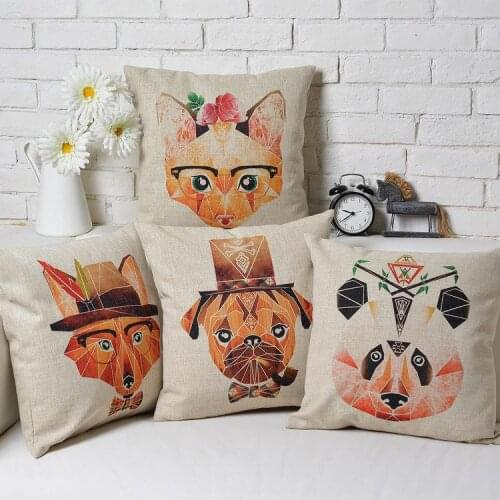 Panda pillow cover, cute cartoon Polygon animal panda fox dog lover couple throw pillow case pillowcase wholesale