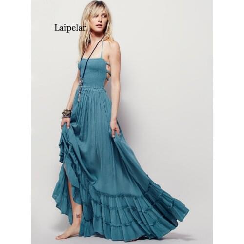 Beach Sexy Dresses Bohemian Holiday Summer Long Backless Cotton Women Party Hippie