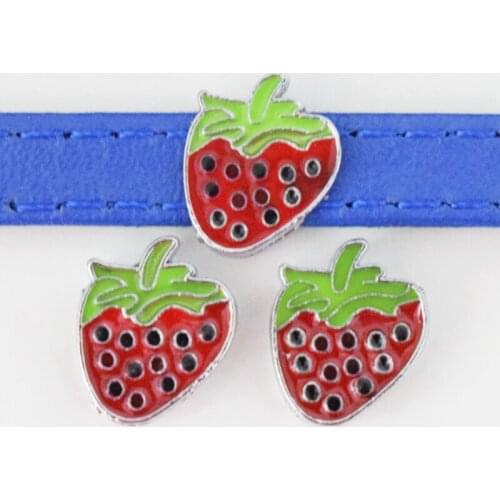 8mm Hole Red Strawberry Slide Charms Slide Beads DIY Accessories Handmade Jewelry For Bracelets Key Chains Pet Collar