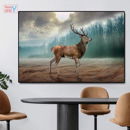 Deer Poster Animals In The Forest Canvas Painting HD Printing Wall Art Animal Pictures For Living Room Vintage Home Decoration