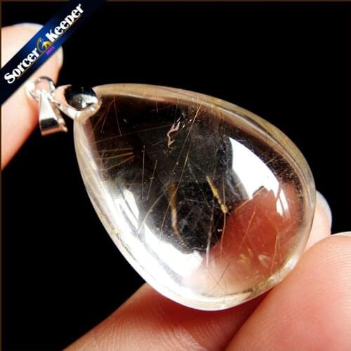 Rare Natural Quartz Gold Rutilated Garden Quartz Crystal Love Necklace Pendant natural minerals Fish Tank Beads PS251