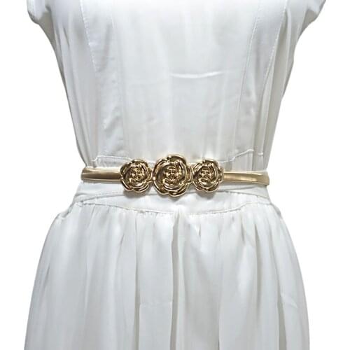 Vintage Golden Rose Flower Waist Chain Belt For Women Dress female Designer Belts Cintos