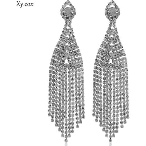 1 pairs Luxury Shining Crystal Diamante Long Tassel Earrings Drop Dangle Big Earrings