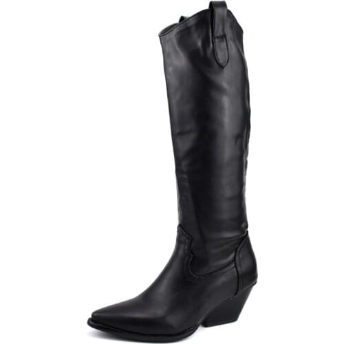 High quality European and American style retro, handsome, elastic, thin leg, thick middle heel, knee high boots, womens Boots