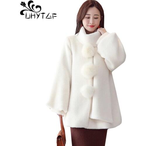 UHYTGF High quality Plush Mink fur coat Fashion Gold velvet warm autumn winter fur jacket Loose female plus size outerwear 1224