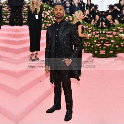 Tuxedos Black Shinny Appliques Formal Mens Suits For Wedding Groom Custom Made 2 Piece Set Blazers&Pants Groomsman Terno 2021