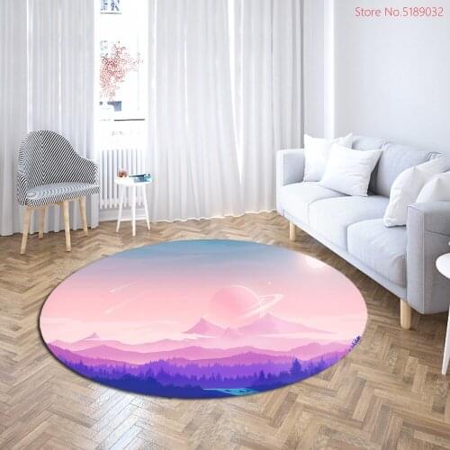 Modern Round Rugs Mountain Tree Print Beautiful Scenery Dust Proof and Non-slip Foot Pad Round Chair Mat Custom Home Floor Mat