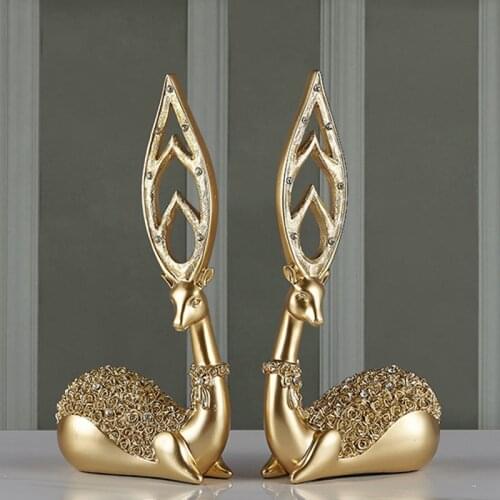 레진아트Golden Silver Resin Deer Statue Home Office Desk Decoration Ornaments Crafts Figurines Sculpture furnishing Gift Lucky