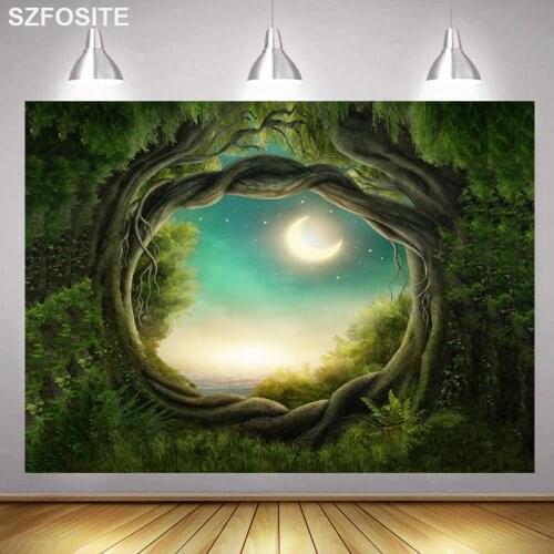 Quiet Night Moon Starry Forest Photography Background Photo Family Room Landscape Picture Decoration Child Custom Vinyl Backdrop