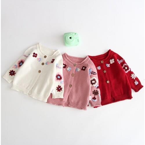 Embroidered Crocheted Knitted Cardigan Button Sweater Infant Girl Baby Sweater