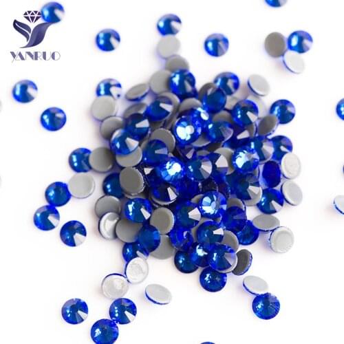 YANRUO 2058HF Sapphire Strass Hot Fix Flat Back Rhinestone Heat Iron Rhinestones Blue Crystal stones for wedding dresses