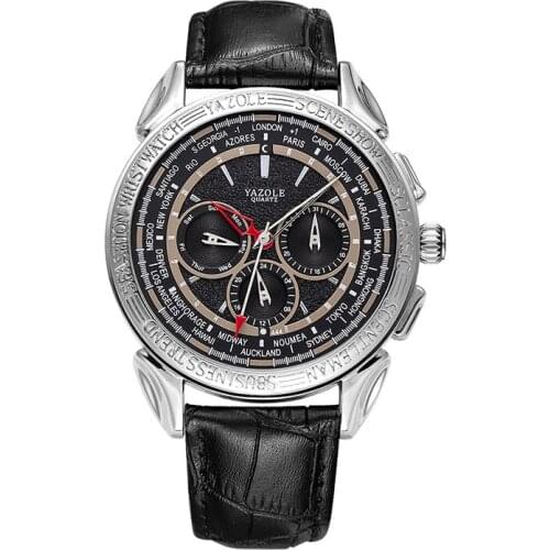 YAZOLE Fashion High Quality Six Needles European American Style Quartz Movement Men Watch Waterproof Calendar Week Display 444