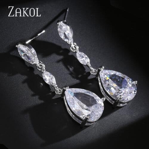 ZAKOL Elegant Cubic Zirconia Drops Simple Long Earrings for Bridal Jewelry Womens Wedding Anniversary Birthday Gift FSEP497