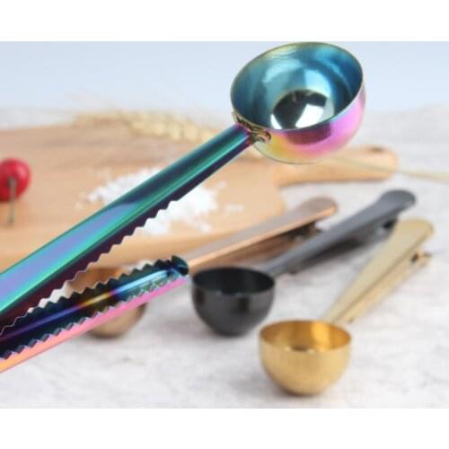 Dual Use Long Handle Coffee Spoon Sealing Bag Clip for Home Kitchen Restaurant