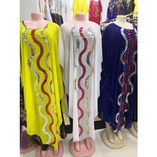 Womens Fashion Classic Design African Clothes Dashiki Abaya Chiffon Fabrics Sequin Batwing Loose Versatile Dress Free Size