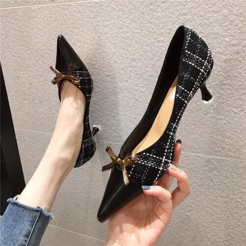 Xiaoxiangfeng High Heels Womens 2021 New Summer All-match Korean Style Bow Stiletto Pointed Toe Ladies Temperament Single Shoes